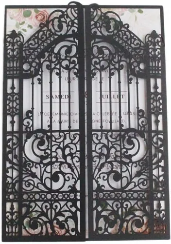 MillaSaw Black Gate - Tarjeta de invitación cortada con láser para boda, compromiso, sirena, fiesta de cumpleaños, 25 juegos (negro, 4.9 x 7.1