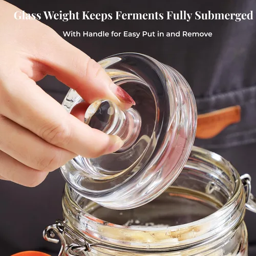 Miniatura 4 de JILLMO Tarro de fermentación, kit de fermentación de vidrio de 2 litros con pesas y esclusas de fermentación para kombucha, chucrut, paquete de 2