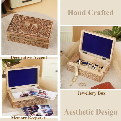 Miniatura 2 de Ajuny Cajas de Joyería de Madera Cajas Decorativas Antiguas con Tallado del Árbol de la Vida para Decoración de Mesa de Centro Regalo de Cumpleaños