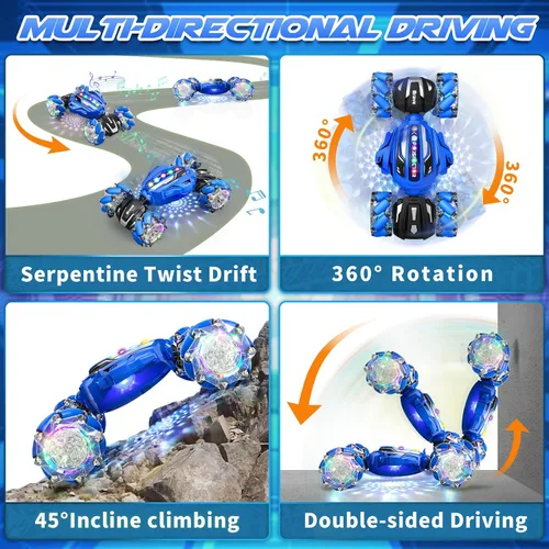 Miniatura 5 de Coche de acrobacias RC con detección de gestos – Juguetes para niños de 6 a 12 años, auto de control remoto controlado a mano 4WD con luz y música
