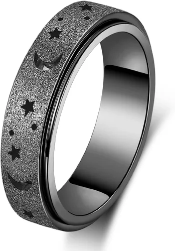 AmorArtSky Anillo de ansiedad para mujeres y hombres, anillo giratorio de titanio y acero inoxidable, 5 colores, 6 mm, talla 6-10, 3 estilos de