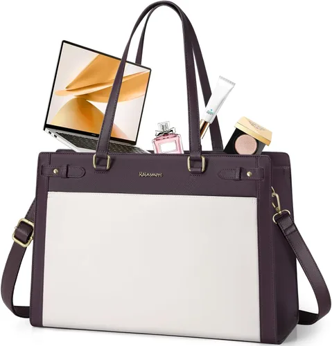 Miniatura 9 de Bolso para laptop RAINSMORE para mujer de 15.6 pulgadas, bolsa de mano y hombro fabricada en cuero vegano PU, impermeable, maletín de diseñador