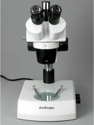 Miniatura 4 de AmScope Microscopio estéreo trinocular SW-2T24Z, oculares WH10x, aumento 20X/40X/80X, objetivo 2X/4X, iluminación halógena superior e inferior