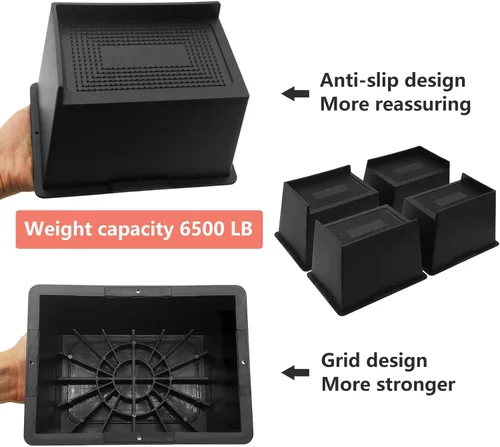 Miniatura 4 de Paquete de 8 elevadores de cama de 5 pulgadas, resistentes, elevadores de muebles de gran tamaño, elevadores de cama extra anchos para sofá, mesa