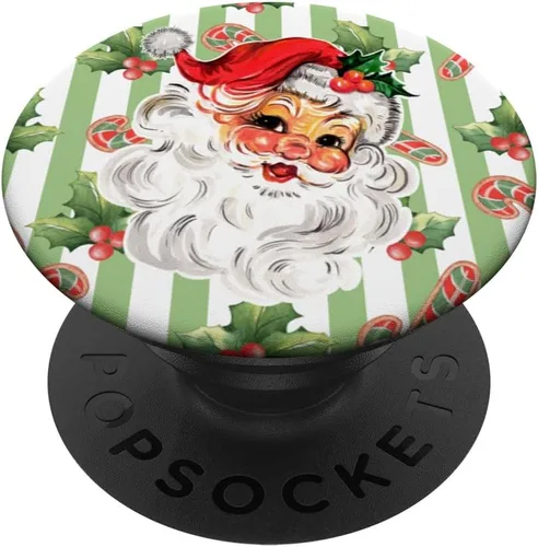 PopSockets PopGrip estándar de rayas de bastón de caramelo navideño de Papá Noel