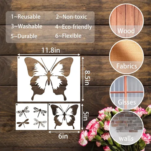 Miniatura 3 de Plantillas reutilizables de colibrí, mariposa y libélula de plástico para pintar en madera, lienzo, paredes y decoraciones para proyectos