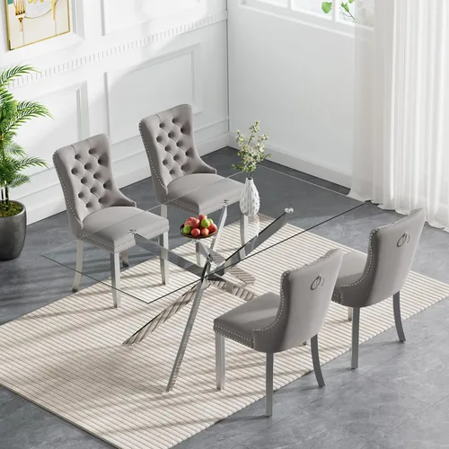 Miniatura 46 de HomVent Juego de mesa de comedor redonda de vidrio de 3 piezas, juego de mesa de comedor de vidrio templado para 2 mesas de cocina con 2 sillas