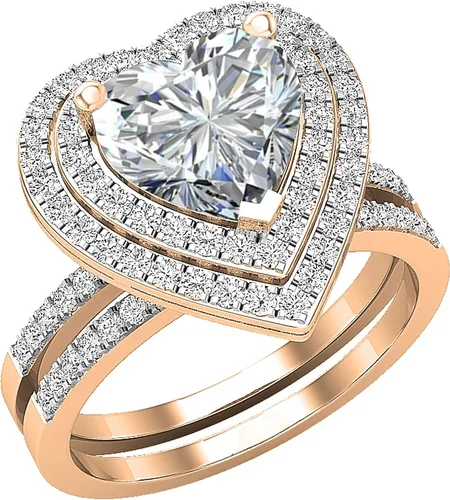 Miniatura 22 de Dazzlingrock Collection Juego de anillos de compromiso de doble halo con diamantes naturales redondos y piedras preciosas creadas en laboratorio