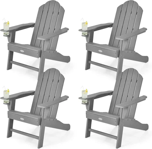 Miniatura 11 de Tangkula Silla Adirondack para exteriores, sillones de polietileno de alta densidad resistentes a la decoloración con soporte para tazas, sillas