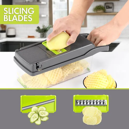 Miniatura 4 de Ourokhome Cortador de cebollas y verduras, cortador profesional de mandolina 12 en 1 para cocina, picador de alimentos multifuncional para papa, Gery