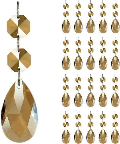 Miniatura 13 de 20 piezas de 1.496 pulgadas (1.496 in) con forma de lágrima, cristales de repuesto para atrapasoles de cristal conectados, cuentas octágonas, adorno
