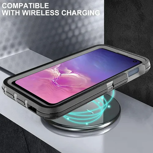 Miniatura 7 de Funda para Galaxy S10E: protección resistente a prueba de golpes 3 en 1, 2 películas nano a prueba de explosiones, negro/gris