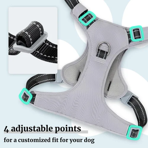 Miniatura 3 de Huntboo Arnés para perro sin tirones, chaleco totalmente reflectante con 2 clips para correa, sin estrangulamiento, ajustable, transpirable y Negro