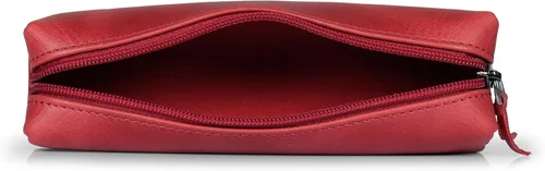 Miniatura 3 de Londo Lápiz y estuche de cosméticos con cremallera de cuero genuino Rojo