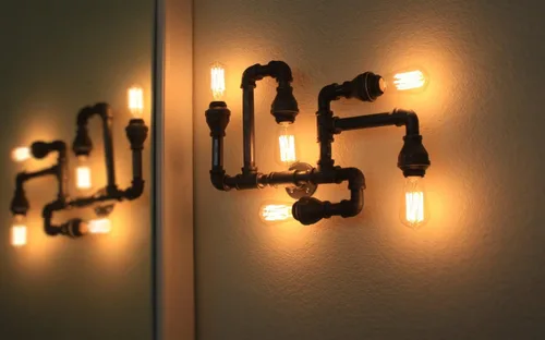 Miniatura 3 de Iluminación industrial: luz de techo empotrada de tubería negra, candelabro Steampunk que se muestra con bombillas Edison vintage, lámpara de tubo