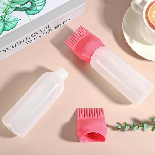 Miniatura 4 de Pimoys Paquete de 2 botellas aplicadoras de peine de raíz, aplicador de aceite de 6 onzas para tinte para el cabello Rosa