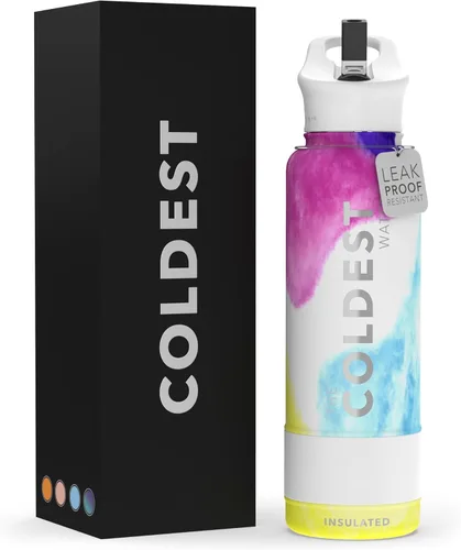 Miniatura 104 de Coldest - Botella para agua con tapa que incluye pajilla, térmica y metálica (acero inoxidable), para hombres y mujeres, color morado