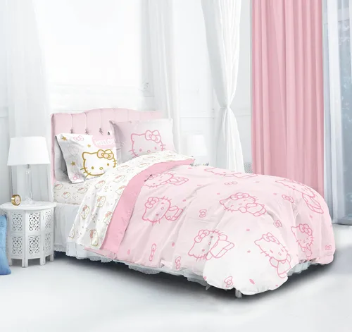 Miniatura 3 de Jay Franco - Juego de edredón individual de Hello Kitty, 5 piezas de ropa de cama que incluye juego de sábanas y fundas de almohada, ropa de cama