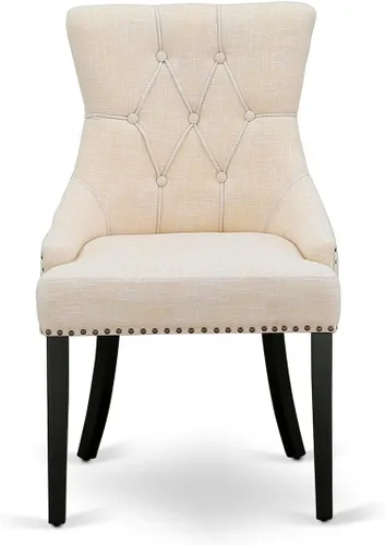 Miniatura 4 de East West Furniture FRP1T02 Friona Parson - Juego de 2 sillas de comedor con botones copetudos y ribete de cabeza de clavo, color beige claro, juego