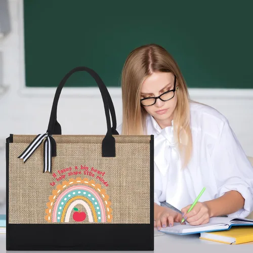 Miniatura 2 de Sanwuta 2 piezas de regalo de agradecimiento para profesores, bolsa de lona de yute arco iris, regalo de cumpleaños de agradecimiento para mujeres