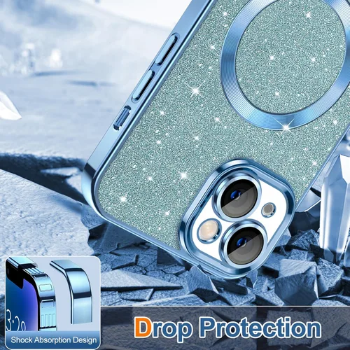 Miniatura 35 de Hython Funda para iPhone 14 Pro Max con purpurina, fundas magnéticas transparentes para teléfono con protector de lente de cámara