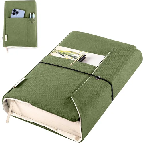 Miniatura 12 de Fundas de libro de lienzo, protector de libro lavable, funda de libro para novelas de tapa blanda, funda de libro ajustable para tapa dura