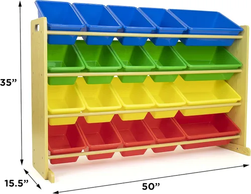 Miniatura 3 de Humble Crew Organizador de juguetes extragrande con 20 contenedores de plástico – Estante de almacenamiento primario/natural con estantes de 4