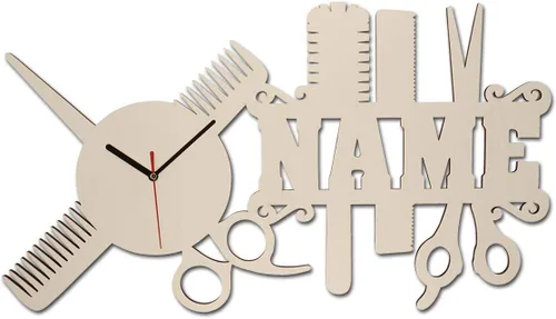 Namofactur Reloj colgante de pared único personalizado con nombre, el regalo individual perfecto para peluquería, estilista, salón de belleza o