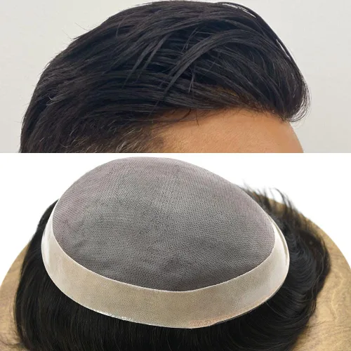 Miniatura 10 de Tupé para hombre, pieza de cabello humano real, monofilamento, tupé para hombres, postizos, unidades de sistema de reemplazo de cabello, gris