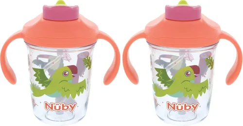Miniatura 8 de Nuby Taza multifunción 2 en 1 para niños pequeños con popote con peso de 360° y boquilla dura, 8 onzas, asas de fácil agarre y tapa abatible, más
