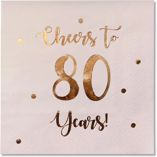 Miniatura 11 de Servilletas de cóctel de Cheers to 80 años, decoraciones de feliz cumpleaños n.° 80 para hombres y mujeres, decoraciones de fiesta de aniversario