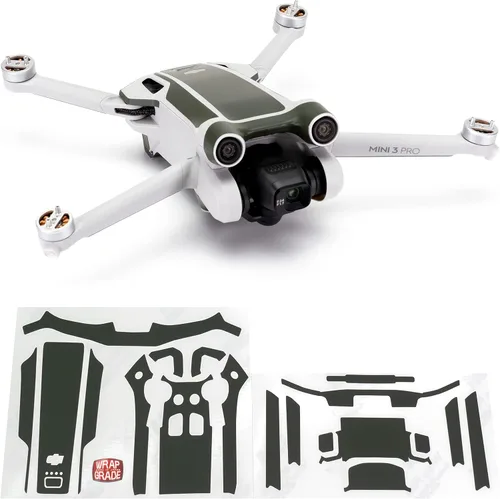 WRAPGRADE Pegatinas de piel compatibles con DJI Mini 3 Pro | Color de acento (verde militar)