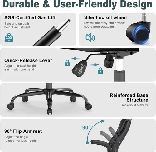 Miniatura 7 de Silla de Oficina Ejecutiva AnyGod, Sillas de Escritorio Ergonómicas y Cómodas para Computadora con Reposabrazos Abatibles, Soporte Lumbar, Respaldo