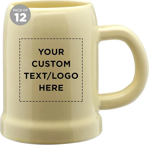 Miniatura 18 de DISCOUNT PROMOS Taza de cerámica para cerveza, 28 onzas, juego de 6, paquete a granel, ideal para Octoberfest, pub, restaurante y más, color beige