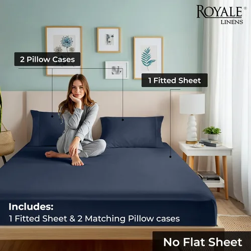 Miniatura 2 de Royale Linens Sábana bajera con funda de almohada, sábana bajera individual con 1 funda de almohada, 300 hilos, 100% algodón orgánico, se adapta a