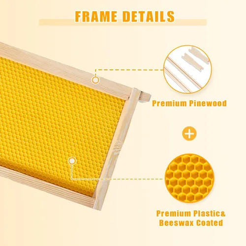 Miniatura 7 de POLLIBEE Las colmenas de abeja Langstroth con revestimiento de cera de abeja de 8 marcos incluyen 1 caja profunda y 1 caja mediana para abejas