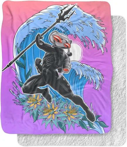 Aquaman and The Lost Kingdom - Manta de 50 x 60 pulgadas, manta negra con textura sedosa al tacto, manta de sherpa súper suave