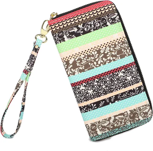 Miniatura 45 de Cartera de mano para mujer, estilo bohemio, con RFID, elegante, espaciosa con correa para viajes, capacidad para tarjetas, teléfono, dinero