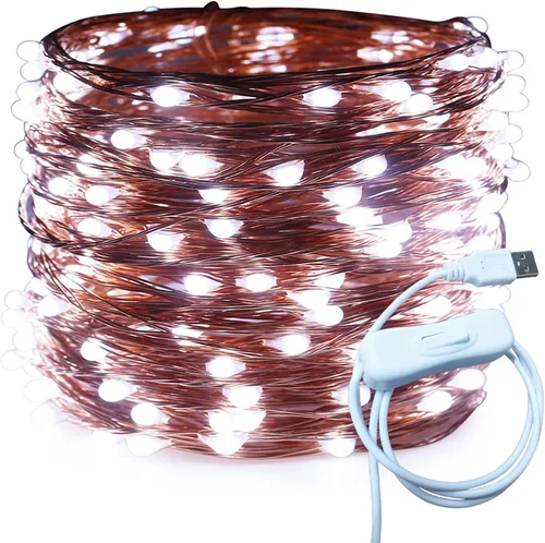 Miniatura 12 de RUICHEN Alambre de cobre de 33 pies, 100 luces LED USB con interruptor de encendido/apagado, verde