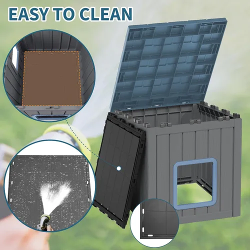 Miniatura 5 de NUNU LAB Caja de arena para gatos, casa para gatos al aire libre, resistente a la intemperie y a los rayos UV, refugio de material PP con techo