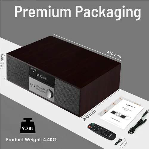 Miniatura 6 de LONPOO Sistemas de sistema estéreo con reproductor de CD, reproductores de CD de 40 W para el hogar, Bluetooth, reproducción USB, radio FM, entrada