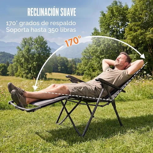 Miniatura 5 de Portal Silla portátil de gravedad cero, silla de descanso para exteriores, silla de gravedad cero de gran tamaño, silla plegable con almohadas