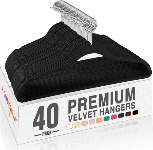 Miniatura 18 de HOUSE DAY - Perchas de terciopelo negro de 60 unidades, antideslizantes, resistentes, para abrigos, perchas premium delgadas que ahorran espacio