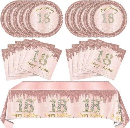 Miniatura 16 de 41 piezas de decoración de cumpleaños número 60 para mujeres, oro rosa, suministros de cumpleaños de sesenta años, platos, servilletas, mantel, 60