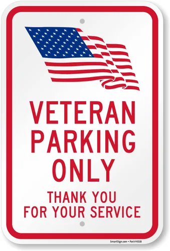 SmartSign Letrero de metal con texto en inglés "Veteran Parking Only, Thank You For Your Service" de 18 x 12 pulgadas con símbolo de la bandera de