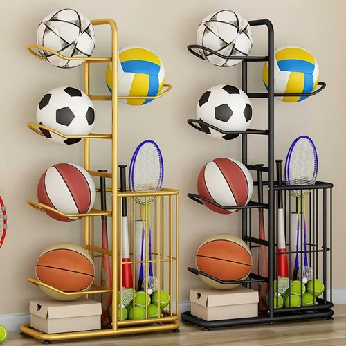 Miniatura 7 de Basketball Storage Rack, Sports Equipment Organizer, Yoga Mat Storage Basket, Multi-Tier Ball Storage Rack with Adjustable Feet for Garages, Courts