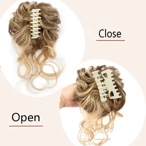 Miniatura 5 de Piezas de cabello con moño desordenado para mujer, piezas de cabello con clip y gancho, extensiones de cabello sintético con chignon súper largas