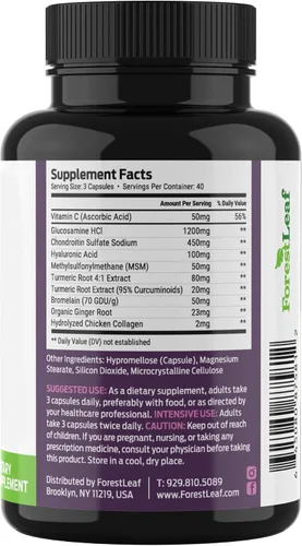 Miniatura 9 de ForestLeaf Glucosamina Condroitina MSM Complejo Suplemento Articular - 1200mg - 120 Cápsulas