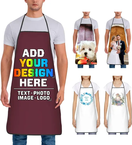 Miniatura 35 de Delantal personalizado para mujer, personalizado para añadir tu propio nombre, texto, logotipo, foto, chef, delantal de cocina para barbacoa