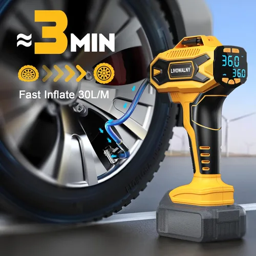 Miniatura 3 de Compresor de aire para inflador de neumáticos, compatible con batería Dewalt de 20 V, bomba de aire eléctrica portátil inalámbrica LIVOWALNY de 160
